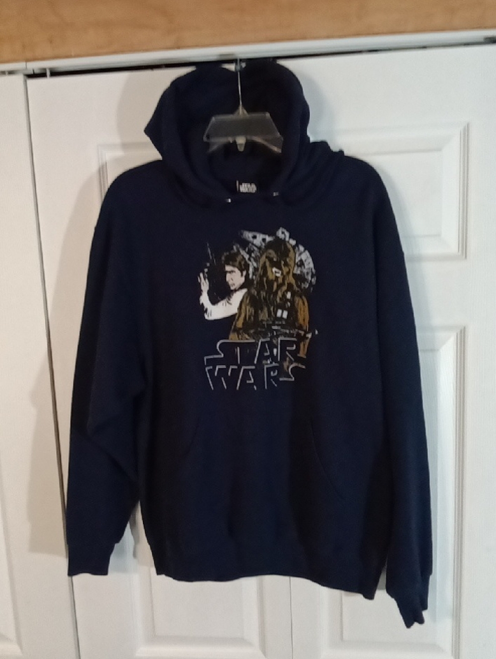 Star Wars Navy Blue Hoodie with Chewbacca & Luke Graphic